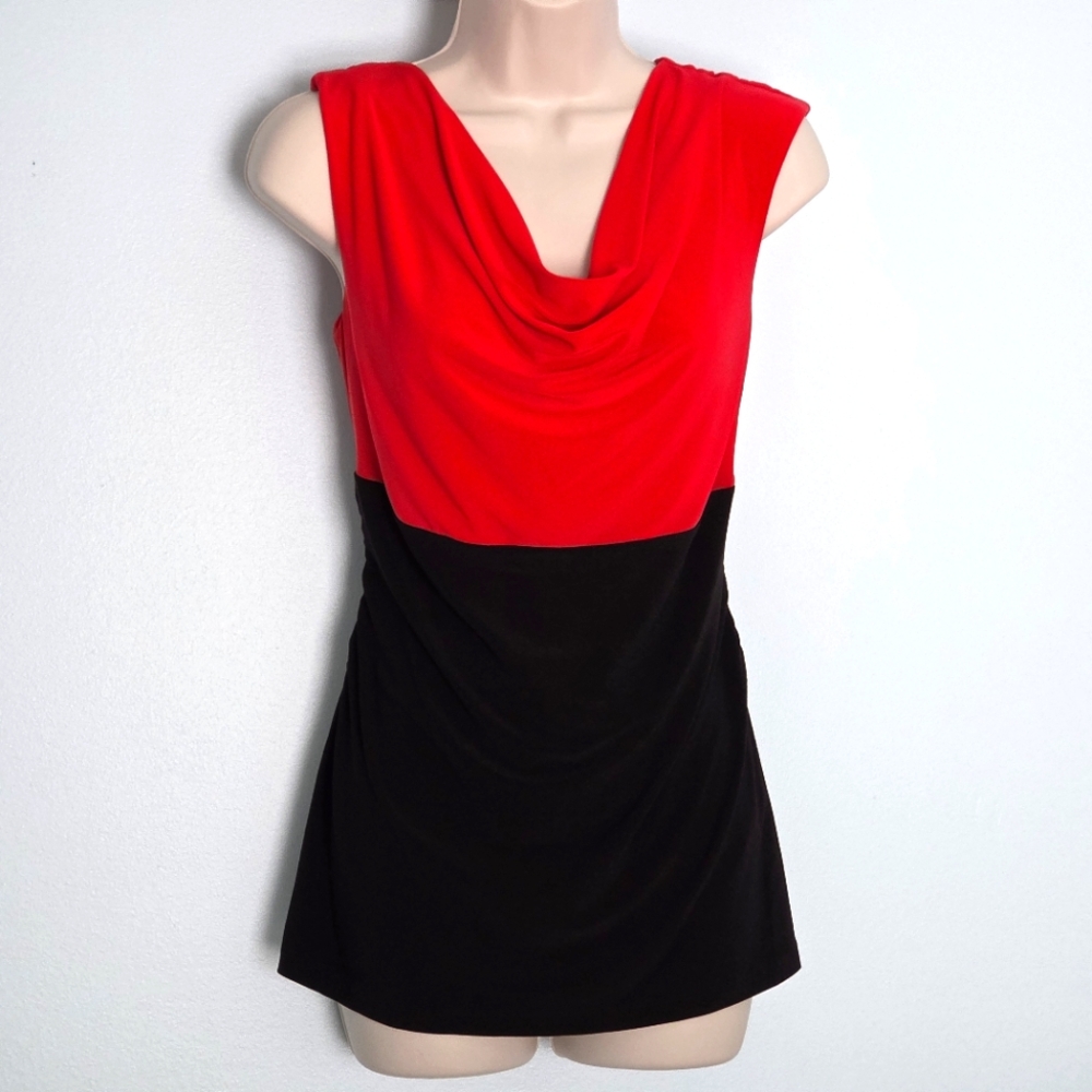 EUC Chaus Red & Black Cowl Neck Sleeveless Top